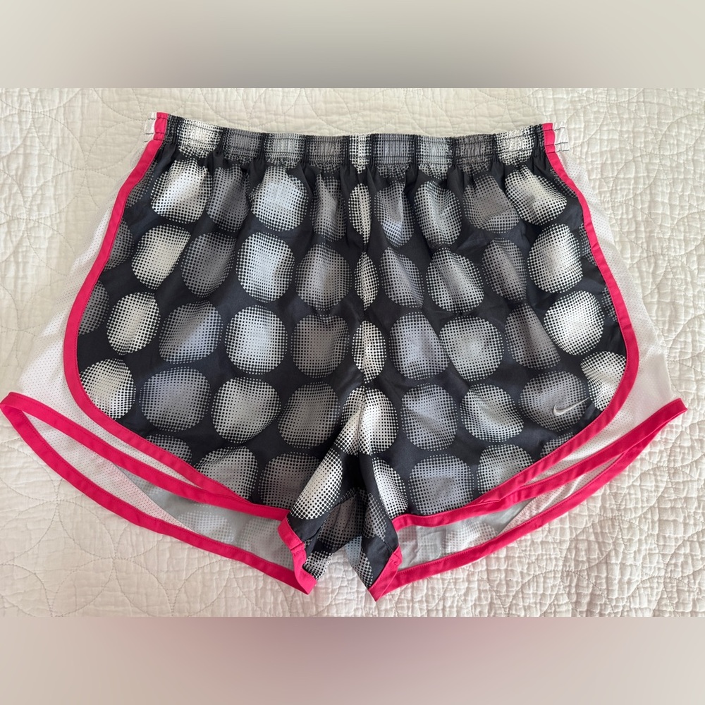 Nike Shorts Womens Large Gray Pink Geo Lined Dri Fit Gym Activewear Running